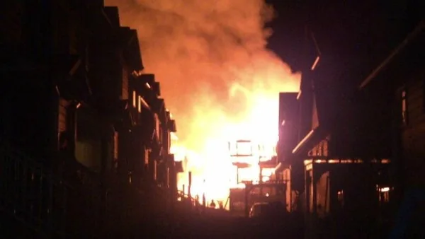 The McKenzie Towne fire at night