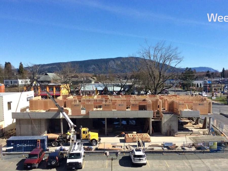 First floor wall panels going up at Dakova Square in downtown Duncan