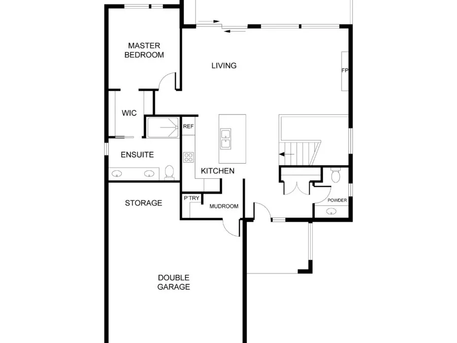 Floor plan layout showing bedroom, bathroom, kitchen, living room, and garage arrangements. (2 of 4)