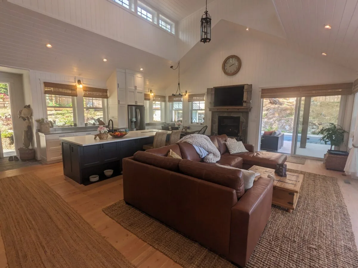 The custom West Coast Home's open concept living space