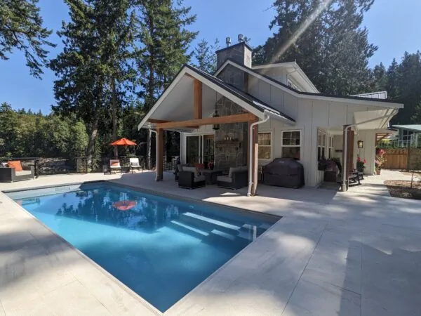 View of the home's pool and deck