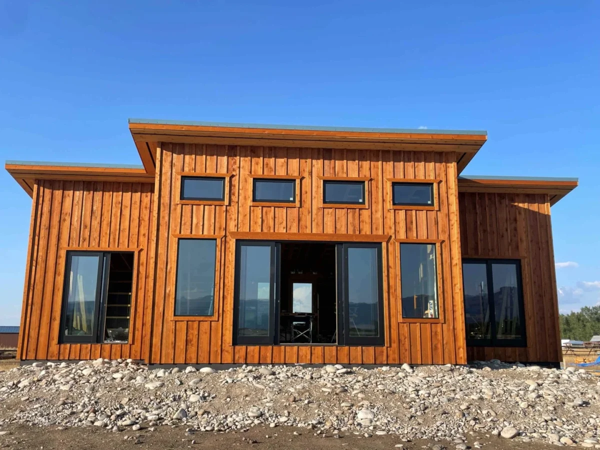 The from of the modern home nearing completion in Montana, USA